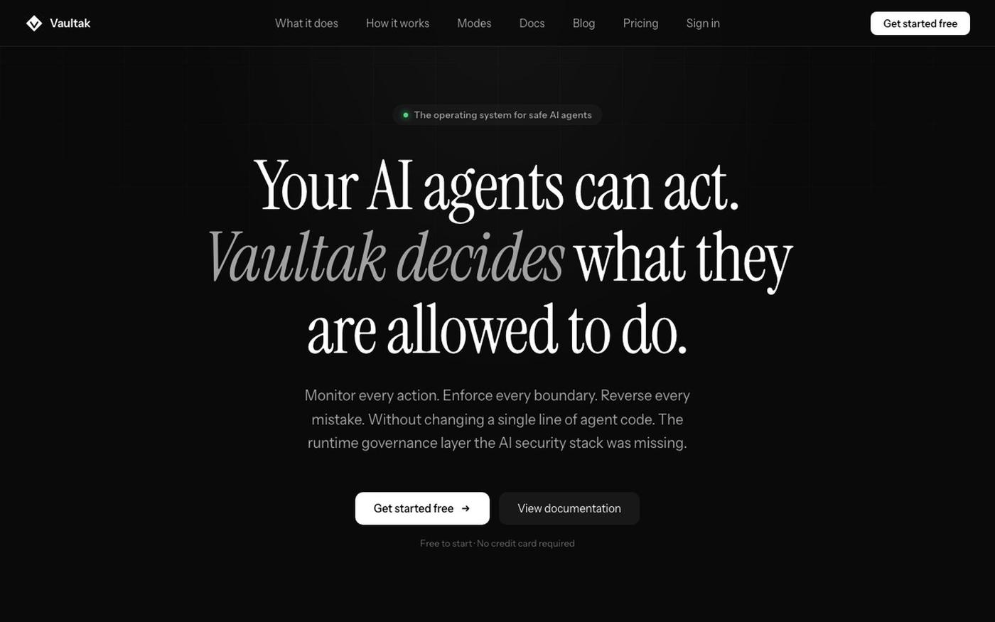 Vaultak, AI Agent Security — screenshot
