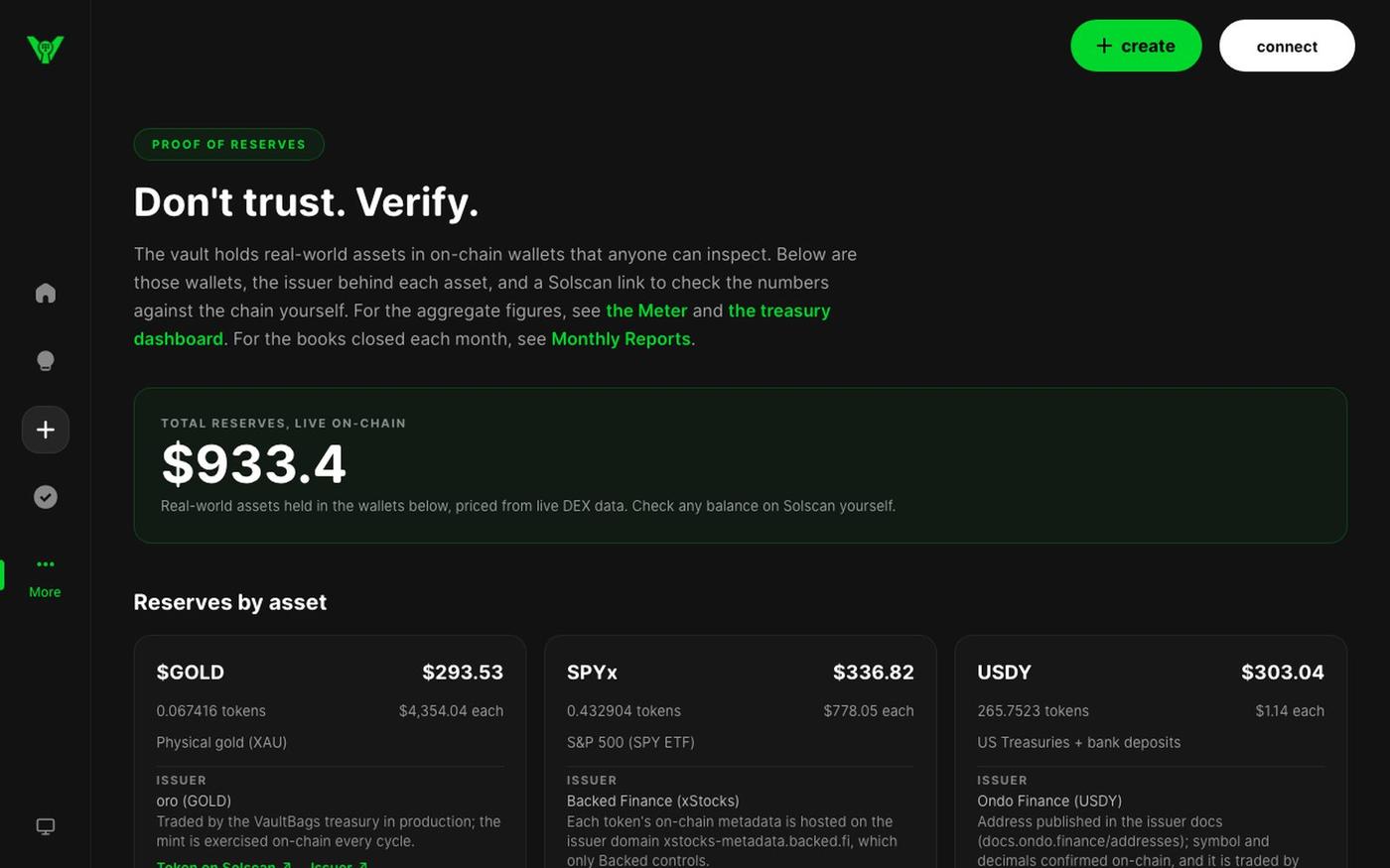 Proof of Reserves | VaultBags — screenshot
