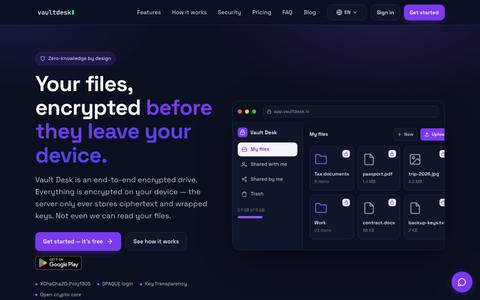 Vault Desk — Zero-knowledge encrypted cloud storage — screenshot