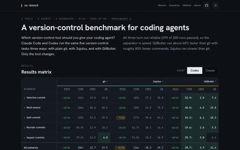 A version-control benchmark for coding agents — screenshot