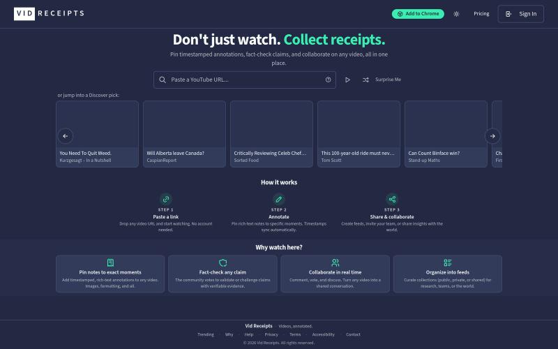 Vid Receipts: timestamped receipts & reactions on any video — screenshot