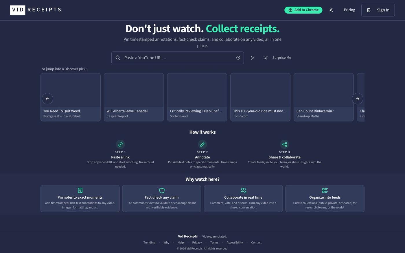 Vid Receipts: timestamped receipts & reactions on any video — screenshot