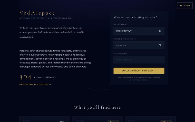 VedAIspace | Actionable astrology that respects your time — screenshot