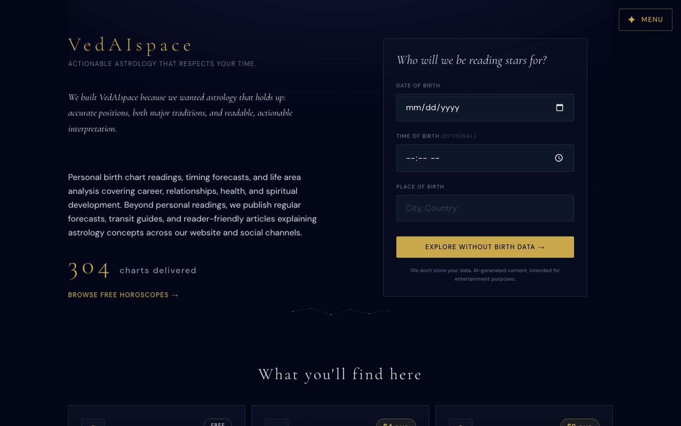 VedAIspace | Actionable astrology that respects your time — screenshot