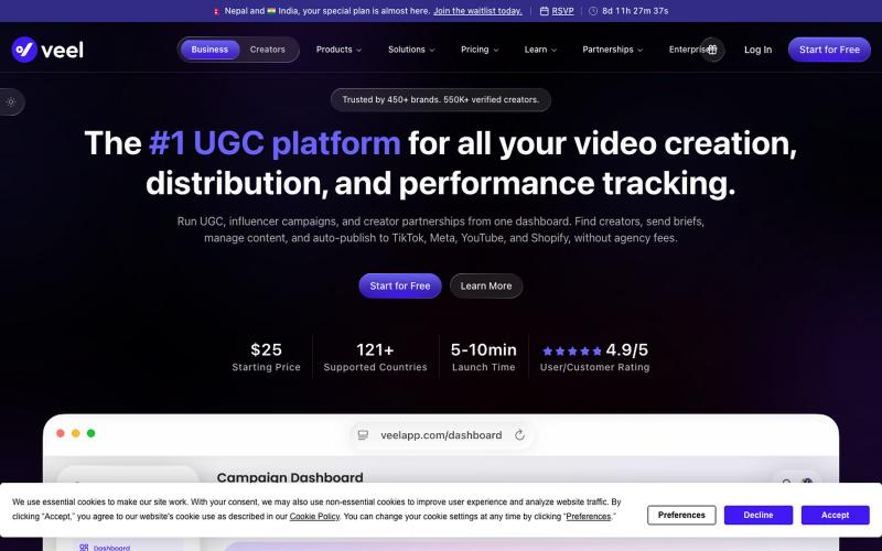 #1 UGC platform for Brands and Creators | Veel — screenshot