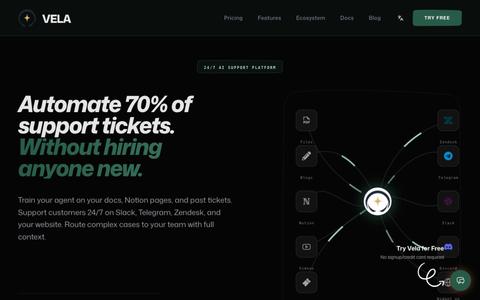 Vela | Grounded, No-Code AI Customer Support Agent — screenshot