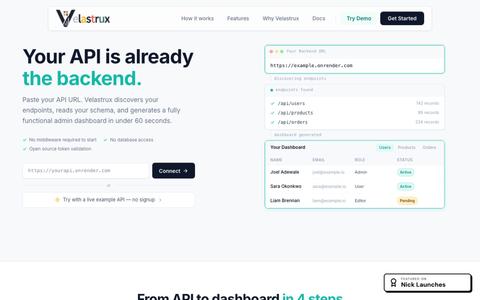Velastrux — Turn Any REST API Into a Dashboard in Minutes — screenshot