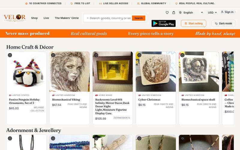 Velor — Global Marketplace for Culture & Heritage — screenshot