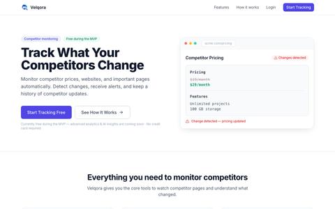 Velqora — Competitor Price & Website Monitoring — screenshot
