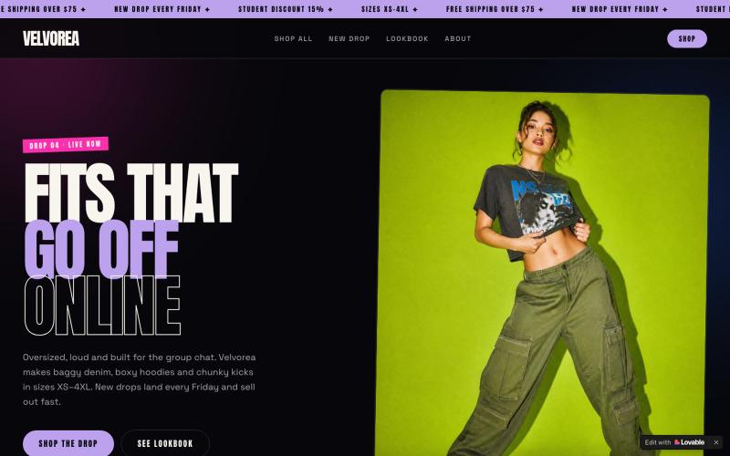 Velvorea | Gen Z Streetwear & Fashion Store — screenshot