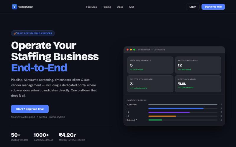 VendorDesk — Staffing Operations Platform for Indian Recruiters — screenshot