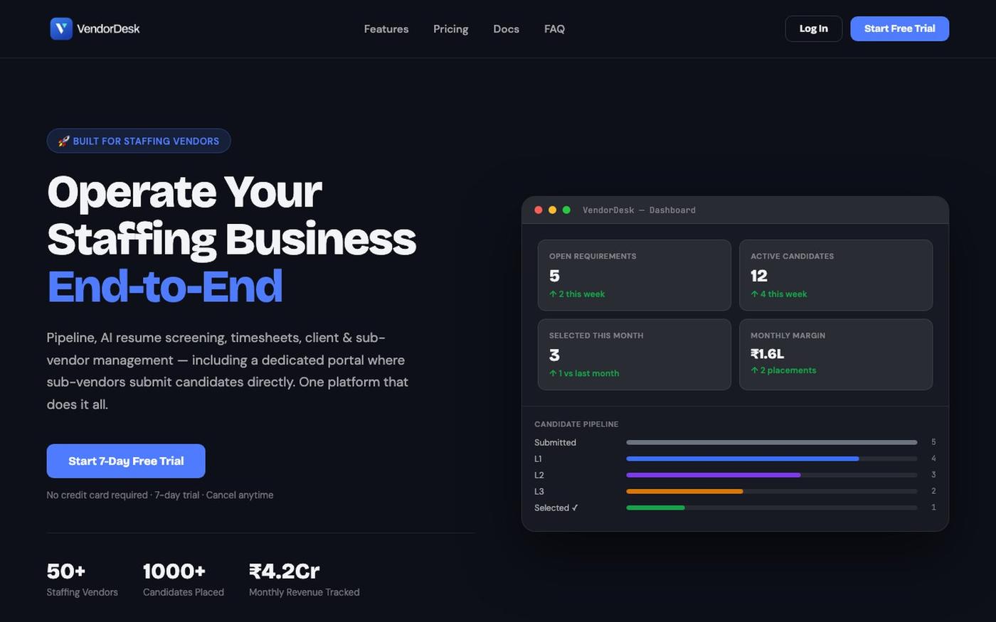 VendorDesk — Staffing Operations Platform for Indian Recruiters — screenshot