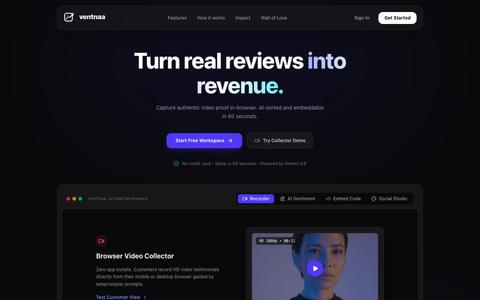 Ventnaa - Video Testimonials & Social Proof — screenshot