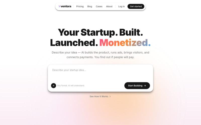 Ventora — AI Startup Platform | Build, Launch & Monetize Your Idea — screenshot