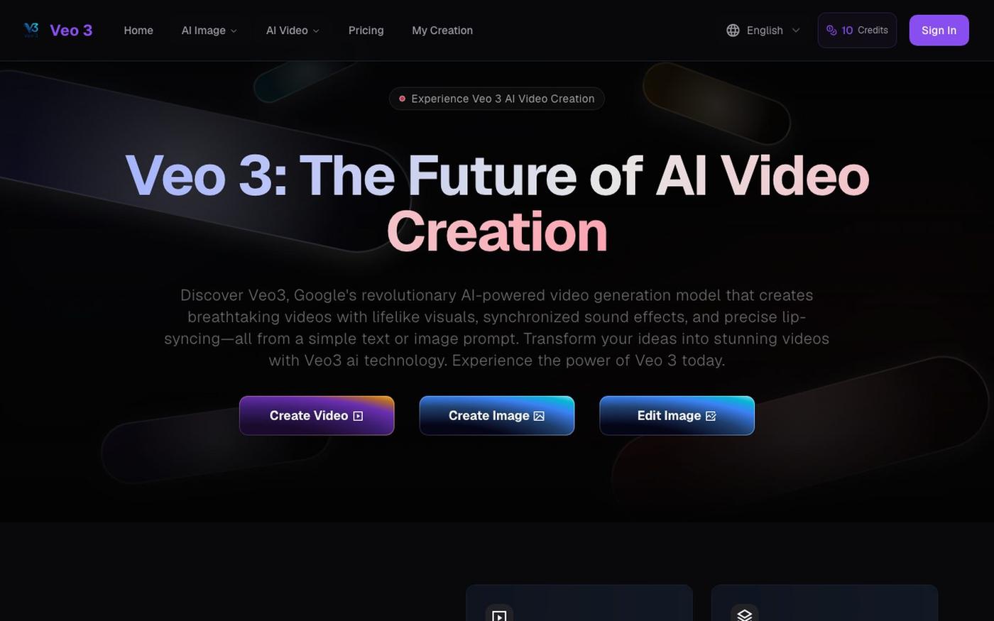 Veo 3 AI - Free Veo 3 AI Video Generator With Audio | veo3ai.org — screenshot