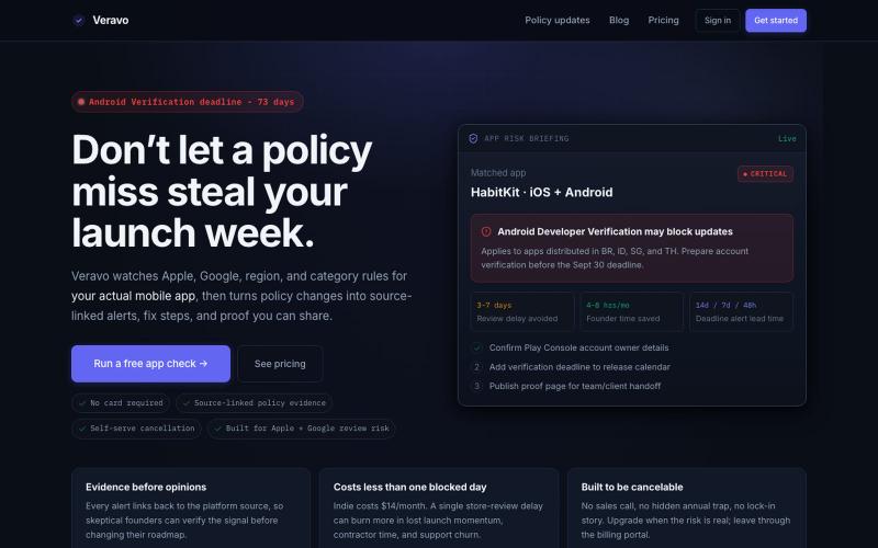Veravo — App Store & Play Store Compliance Monitoring — screenshot