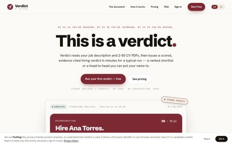 Verdict · Hire on evidence. Put it in writing. — screenshot