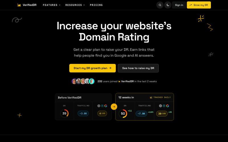 Increase Your Website's Domain Rating | VerifiedDR — screenshot