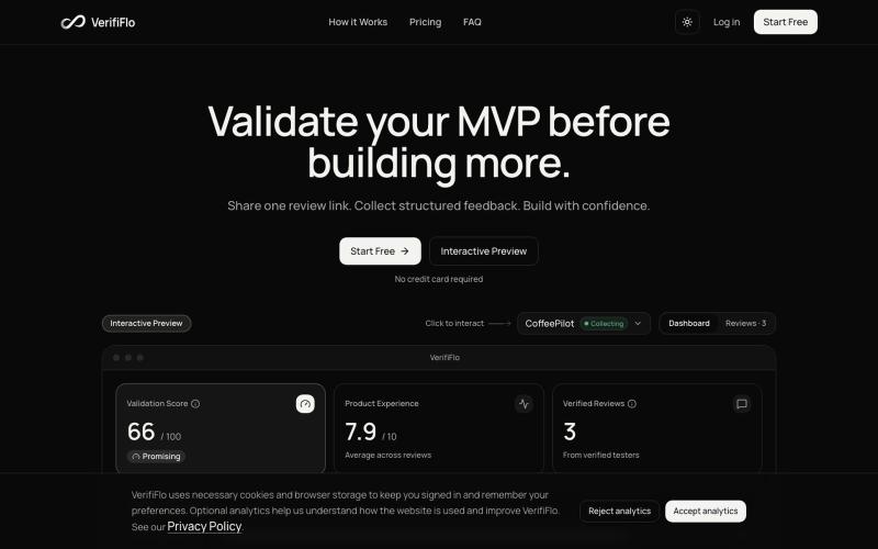 VerifiFlo - Validate Your MVP Before Building More — screenshot