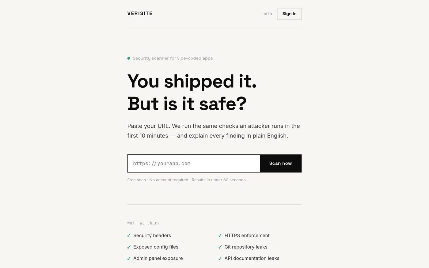 Verisite — screenshot