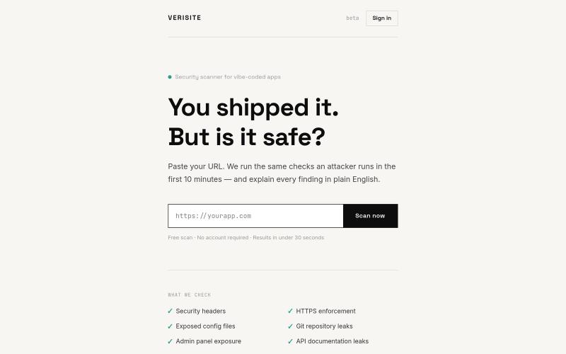 Verisite — screenshot