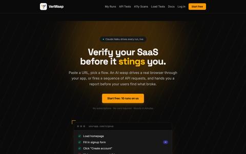 Automated testing for indie SaaS · VeriWasp — screenshot