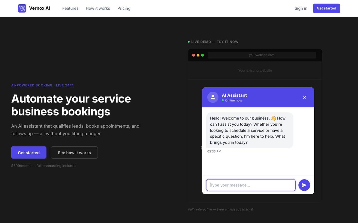 Vernox AI — AI-Powered Lead Qualification & Booking — screenshot