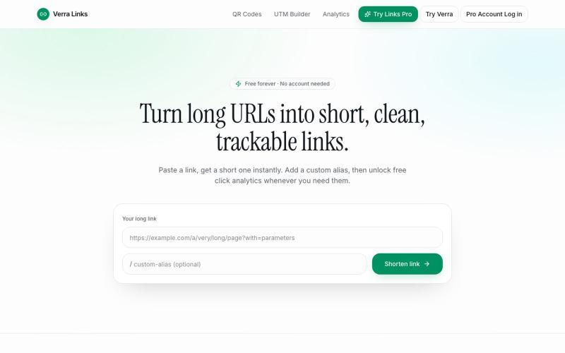 Verra Links — Free URL Shortener with Click Analytics — screenshot