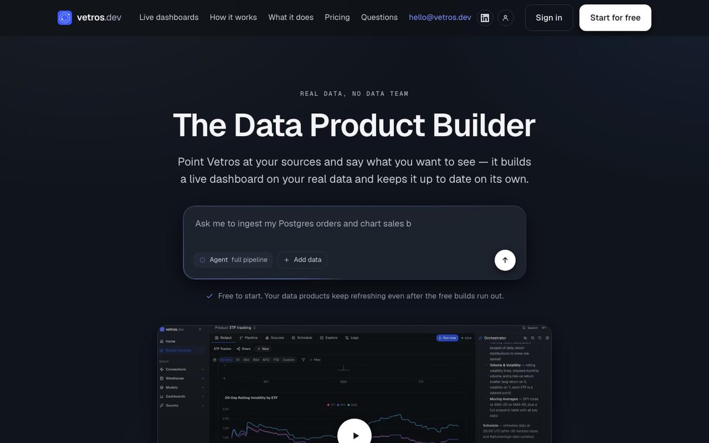 Vetros · the Data Product Builder — screenshot