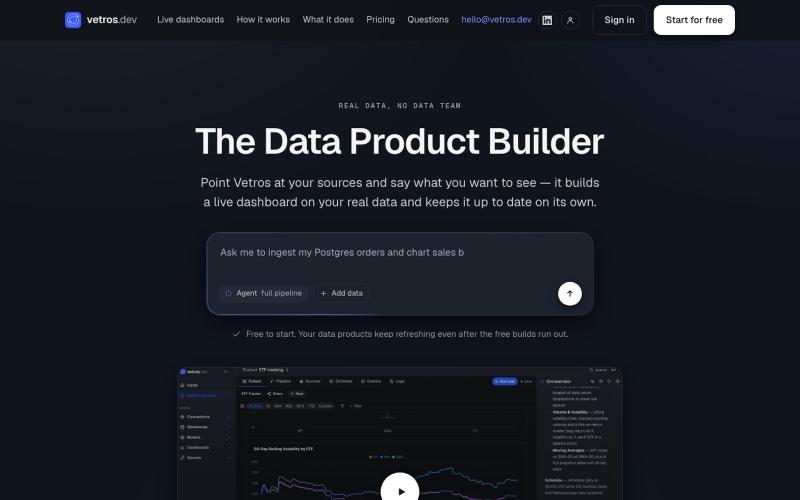 Vetros · the Data Product Builder — screenshot
