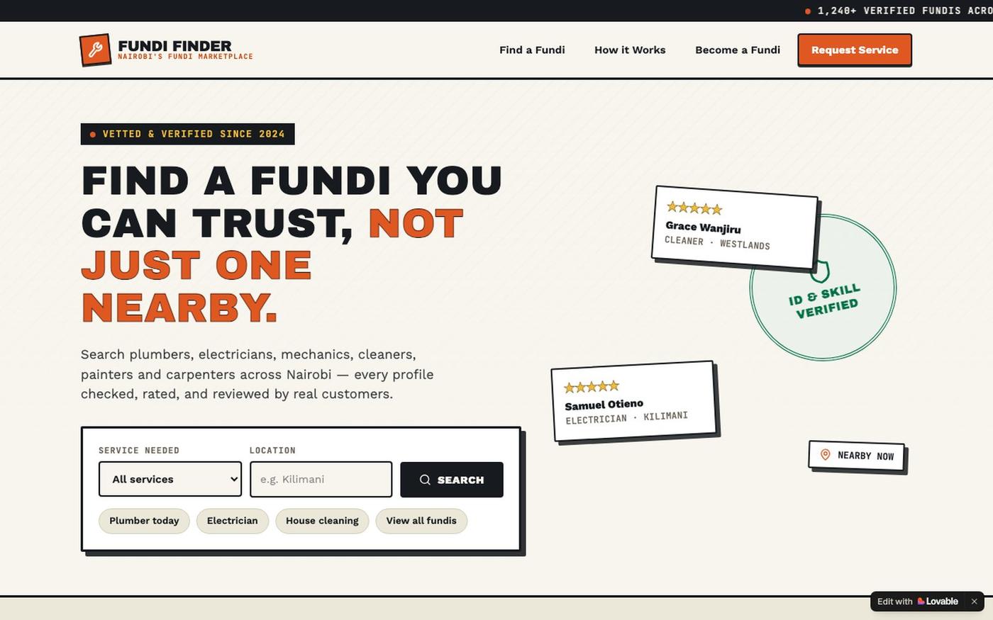 Fundi Finder — Trusted Fundis Near You — screenshot