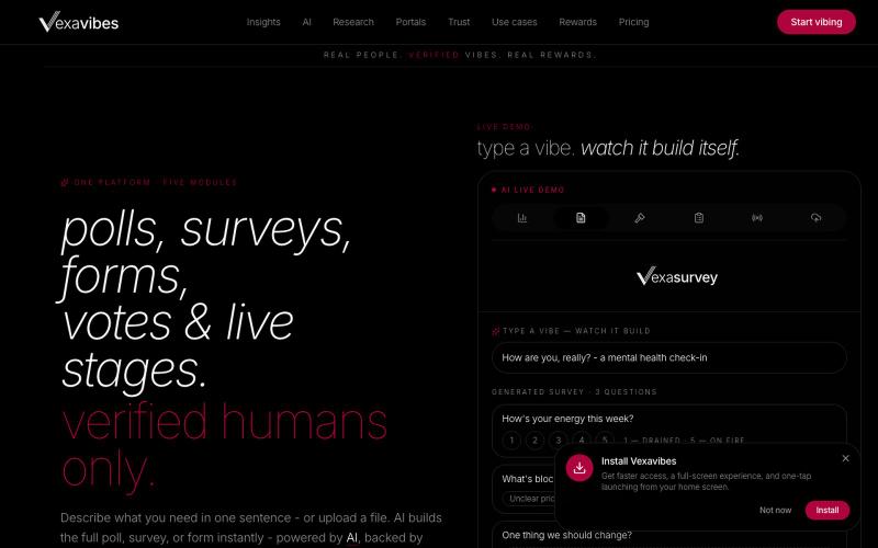 Vexavibes | polls, surveys, forms, votes & live stages — screenshot