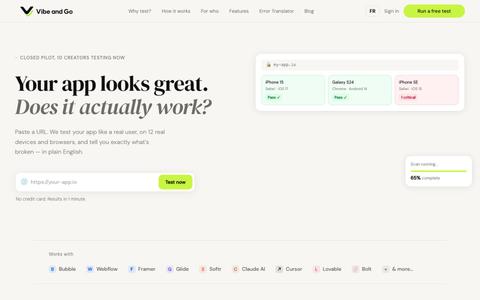 Vibe and Go | Catch Bugs Before Your Users Do — screenshot