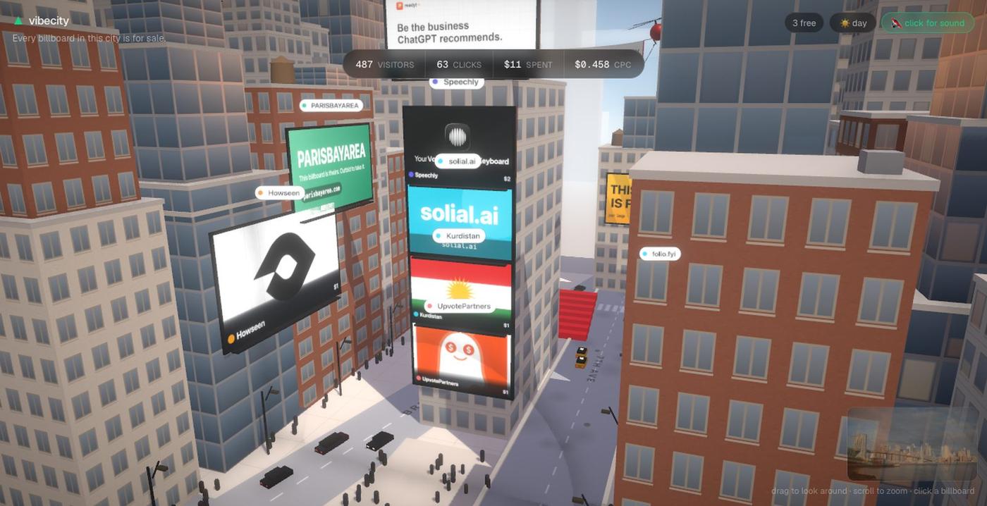 VibeCity · every billboard is for sale — screenshot