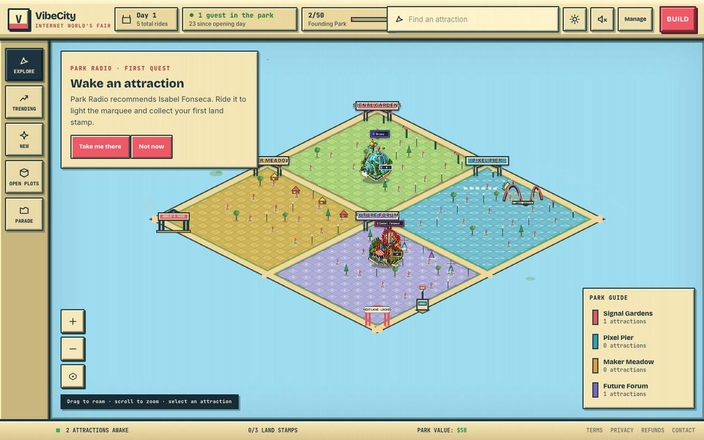 VibeCity — The internet is a theme park — screenshot
