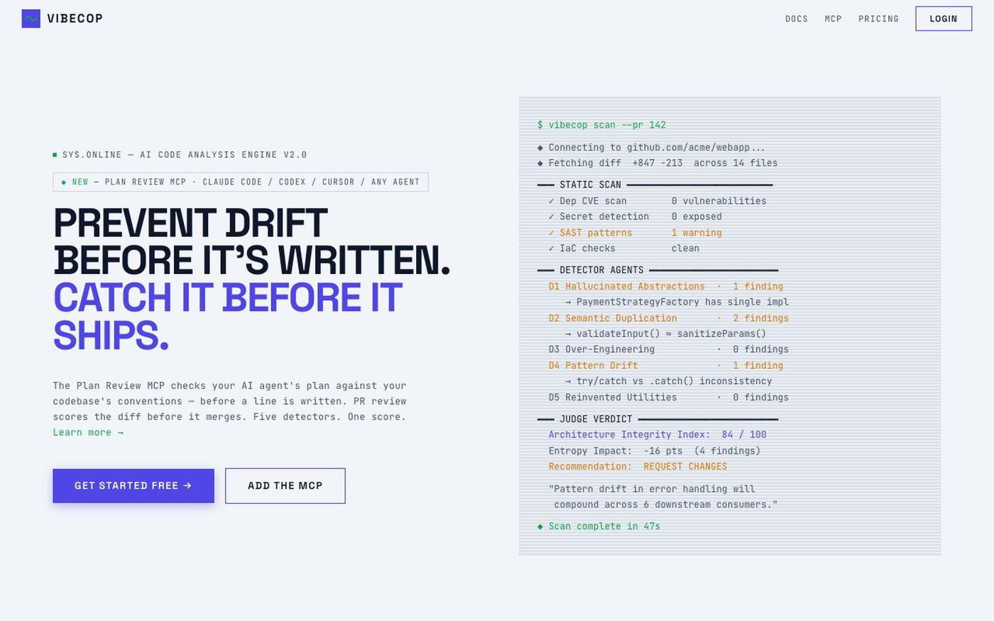 VibeCop — AI Code Review & Architecture Integrity — screenshot