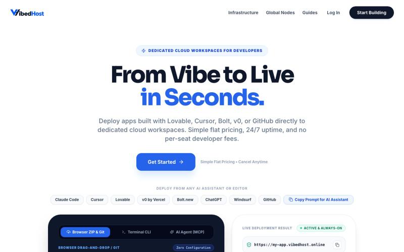 VibedHost: Automated PaaS & Dedicated Developer Workspaces — screenshot
