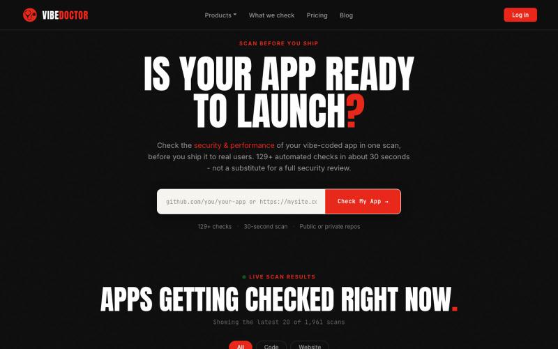 VibeDoctor - Scan & Monitor Your Vibe-Coded Apps for Security & Performance — screenshot