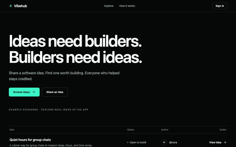 Vibehub | Ideas need builders — screenshot