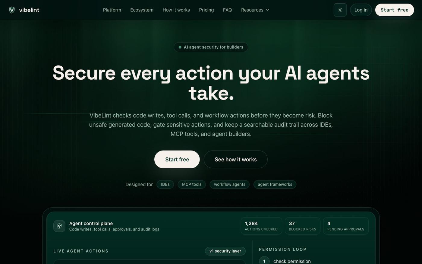 VibeLint - AI Agent Security for Code, Tools, and Workflows — screenshot