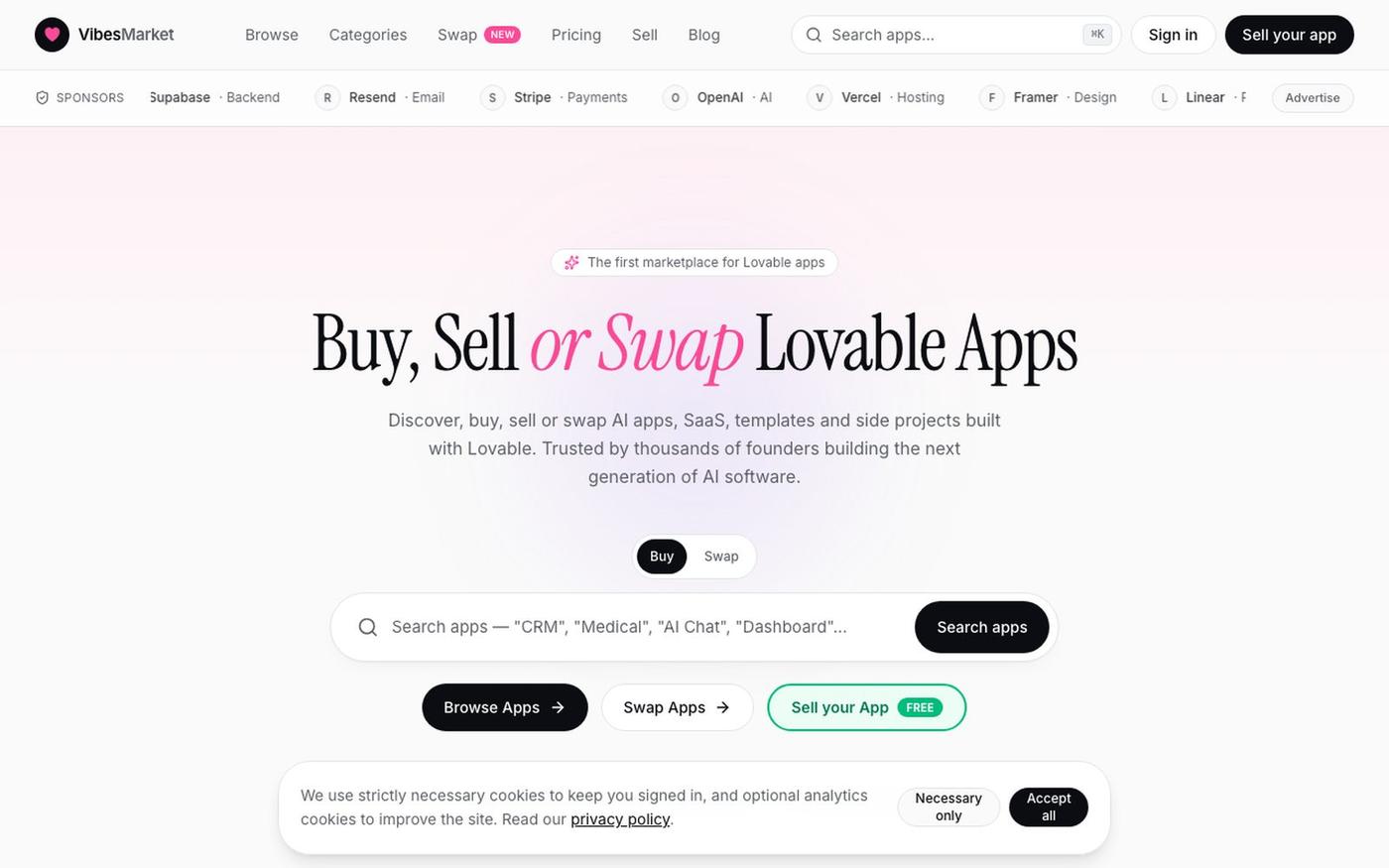 VibesMarket — Buy, sell or swap Lovable apps — screenshot
