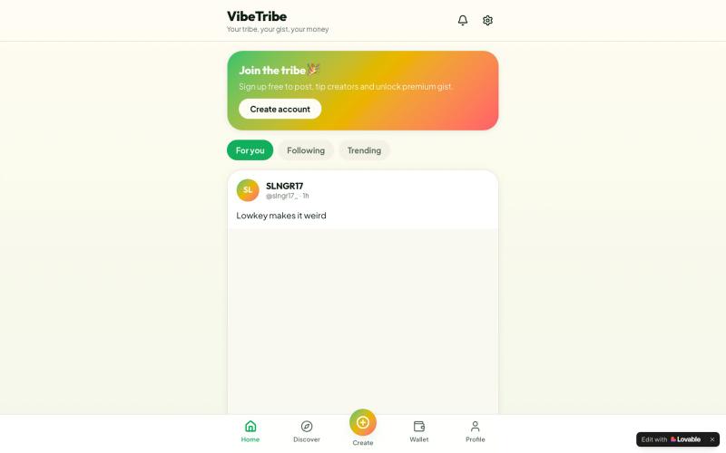 VibeTribe — Share your gist, earn in Naira — screenshot