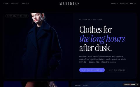 MERIDIAN — Considered Clothing for the Modern Wardrobe — screenshot