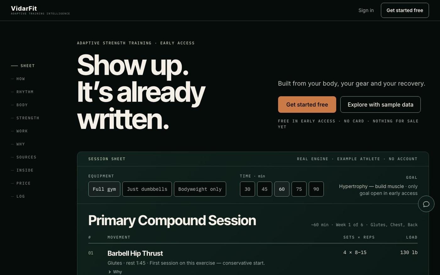 Your Adaptive Training Plan, Written for You — VidarFit — screenshot
