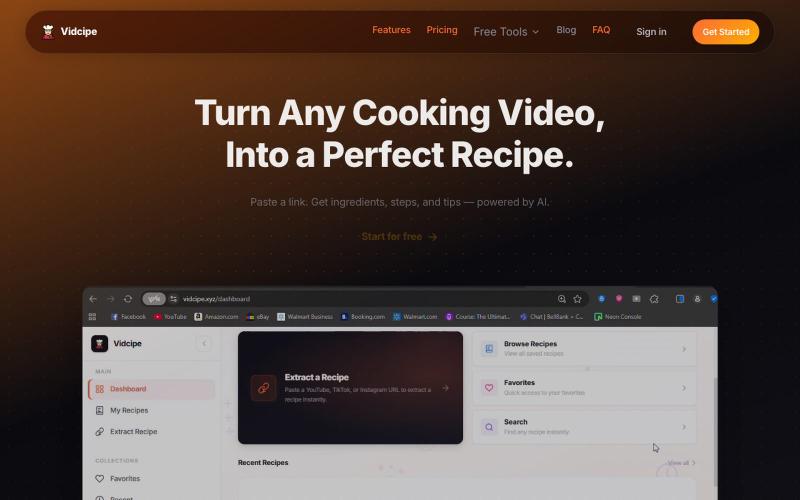 Vidcipe - Turn Any Cooking Video Into a Perfect Recipe | Built by Dina Iyanulolu — screenshot