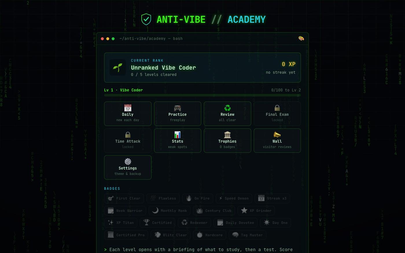 The Anti-Vibe Academy — screenshot