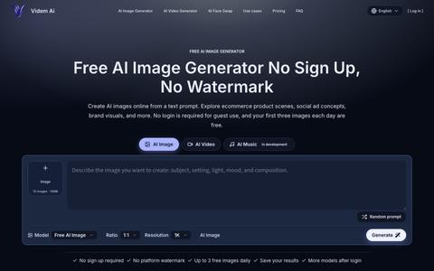 Free AI Image Generator, No Sign Up or Watermark | Videm Ai — screenshot