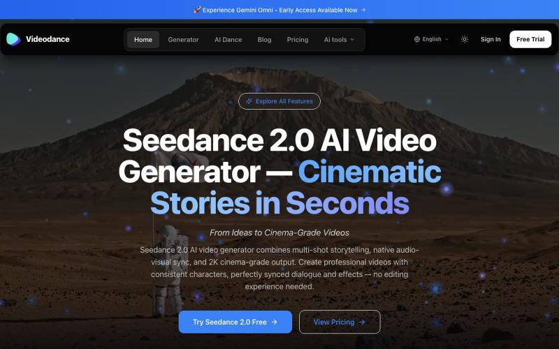 Videodance - Seedance 2.0 AI Video Generator | Cinematic Videos — screenshot