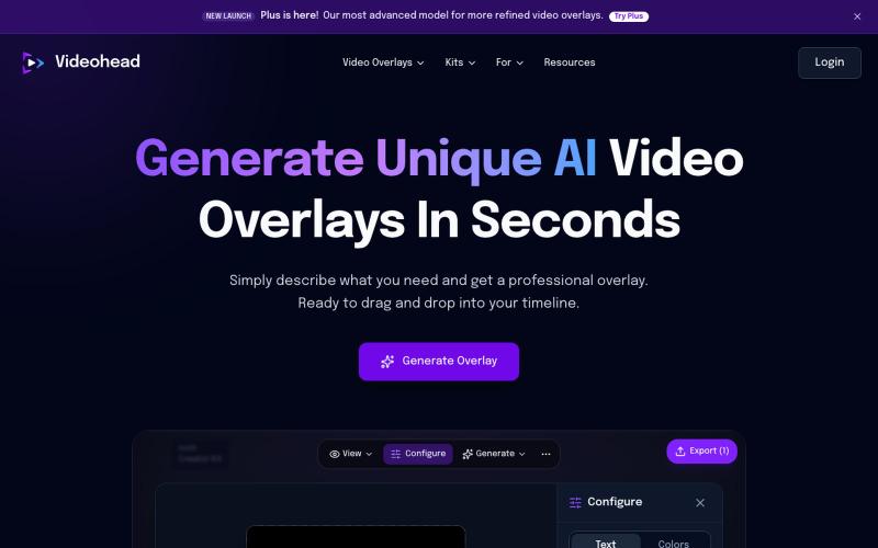 Videohead | Generate Unique Video Overlays with AI — screenshot