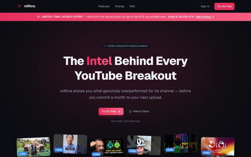 vidfora — Find YouTube Outliers — screenshot